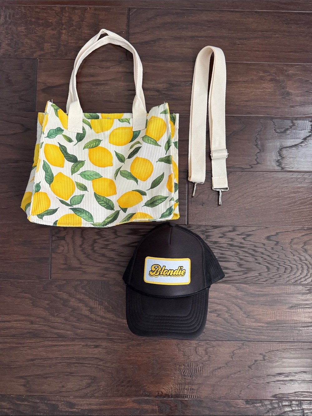 Black Trucker Hat and Lemon Tote